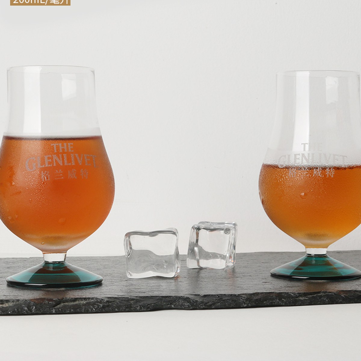 The Glenlivet branded glassware — Served on slate