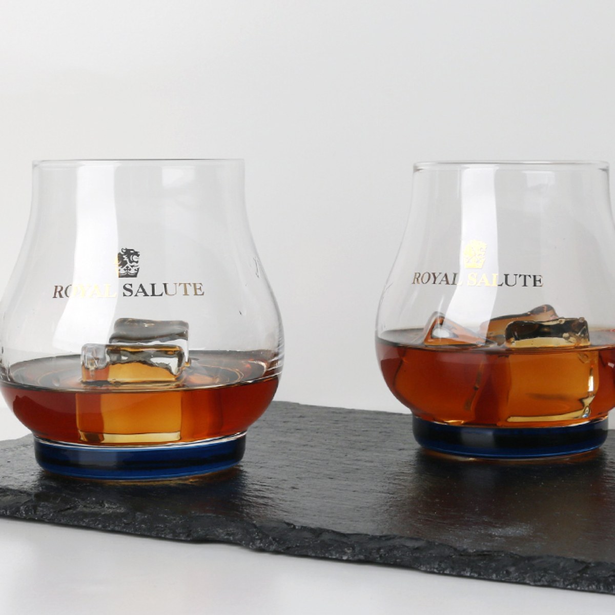 Royal Salute branded glassware — On the rocks, slate